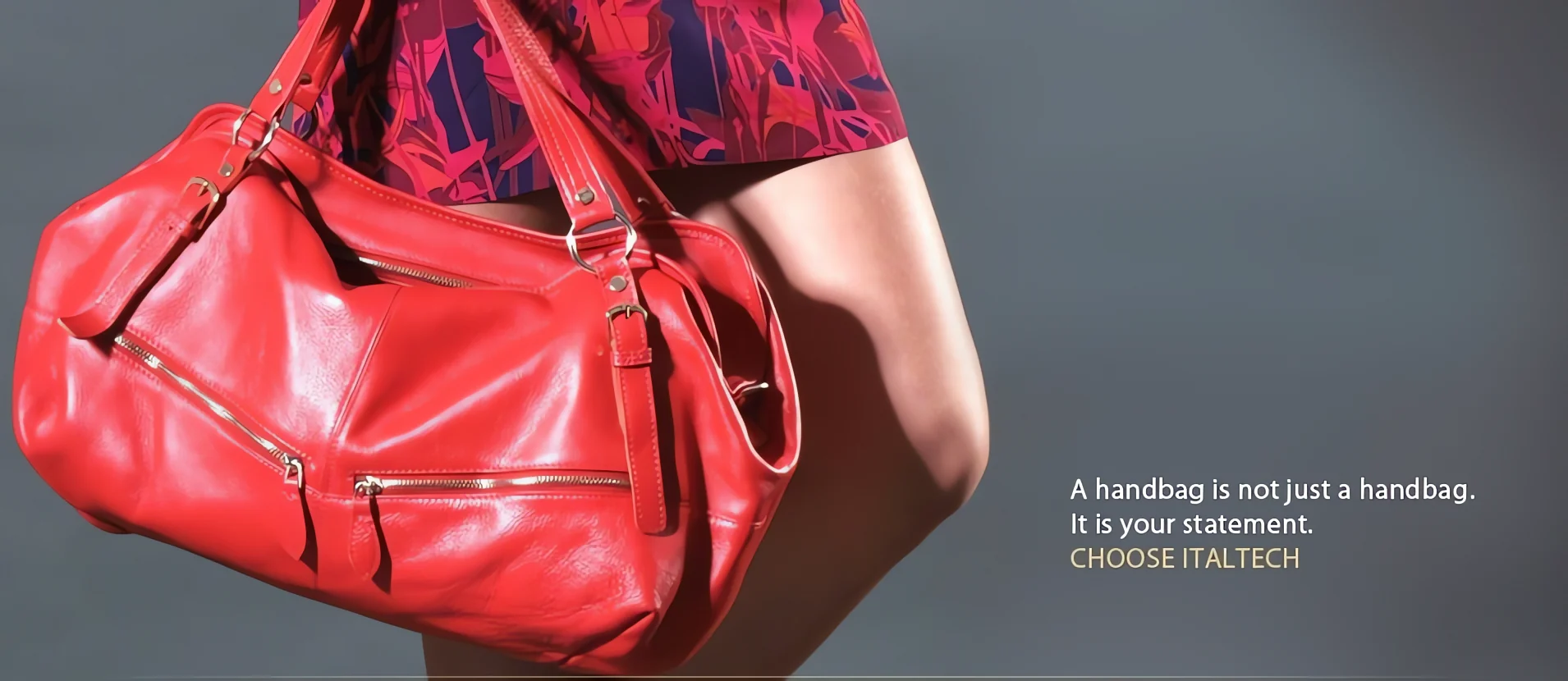 Red leather handbag carried on the shoulder